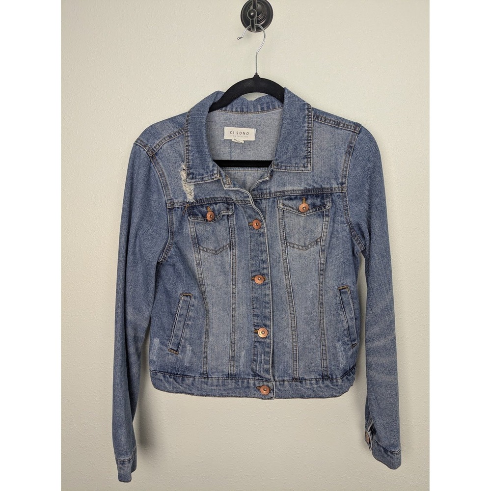 Ci Sono Denim Collection Women Medium Med Wash Distressed Jean Jacket